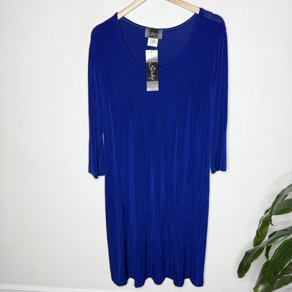 New Vintage Slinky Brand Jewel Tone Blue Midi Travel Holiday Dress‎ Women's XL